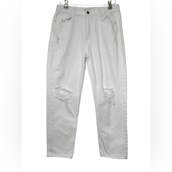 ZARA White Relaxed Fit Distressed Jeans Size 6 - Picture 1 of 7